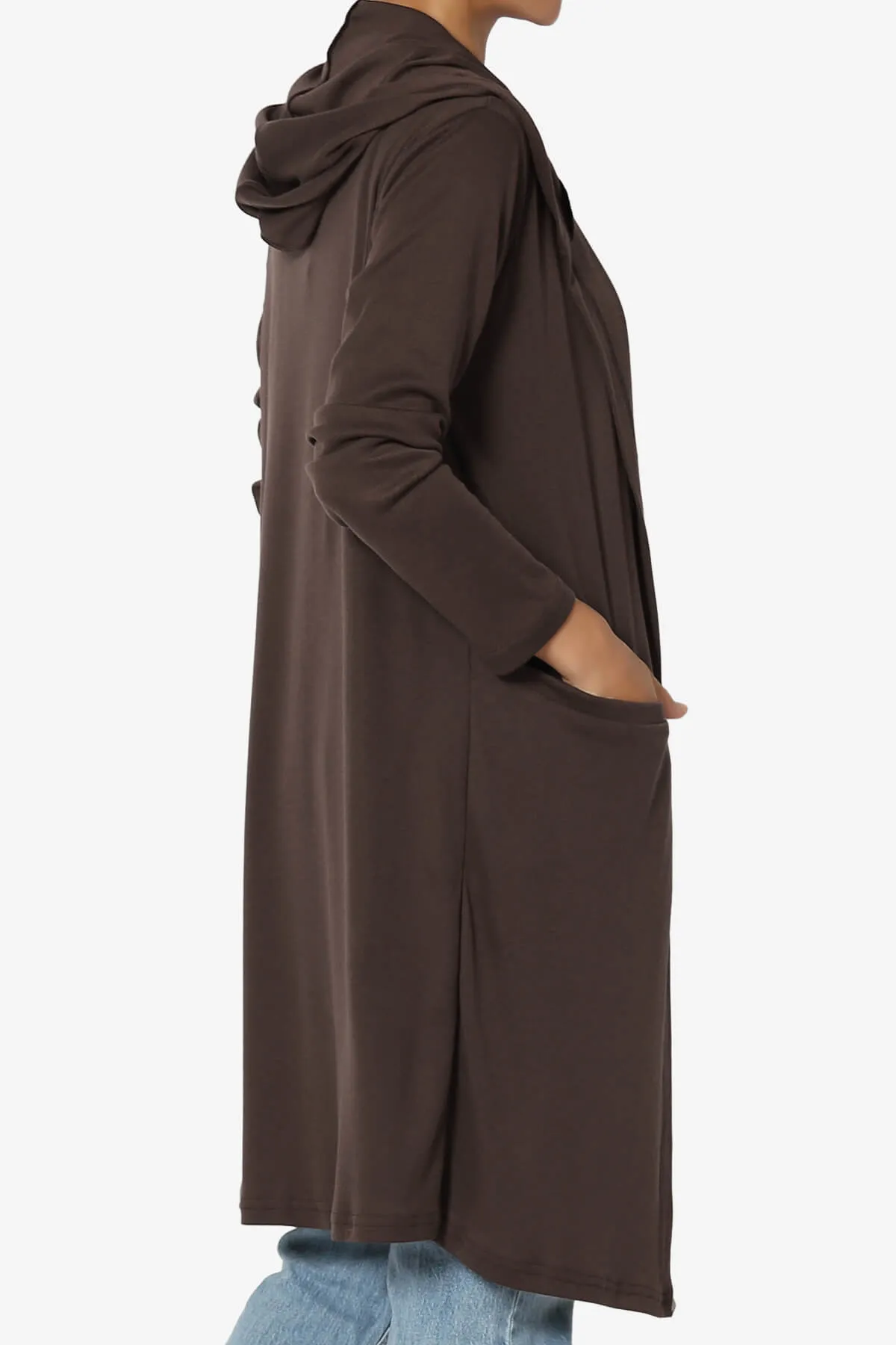 Nataly Open Front Hooded Long Cardigan