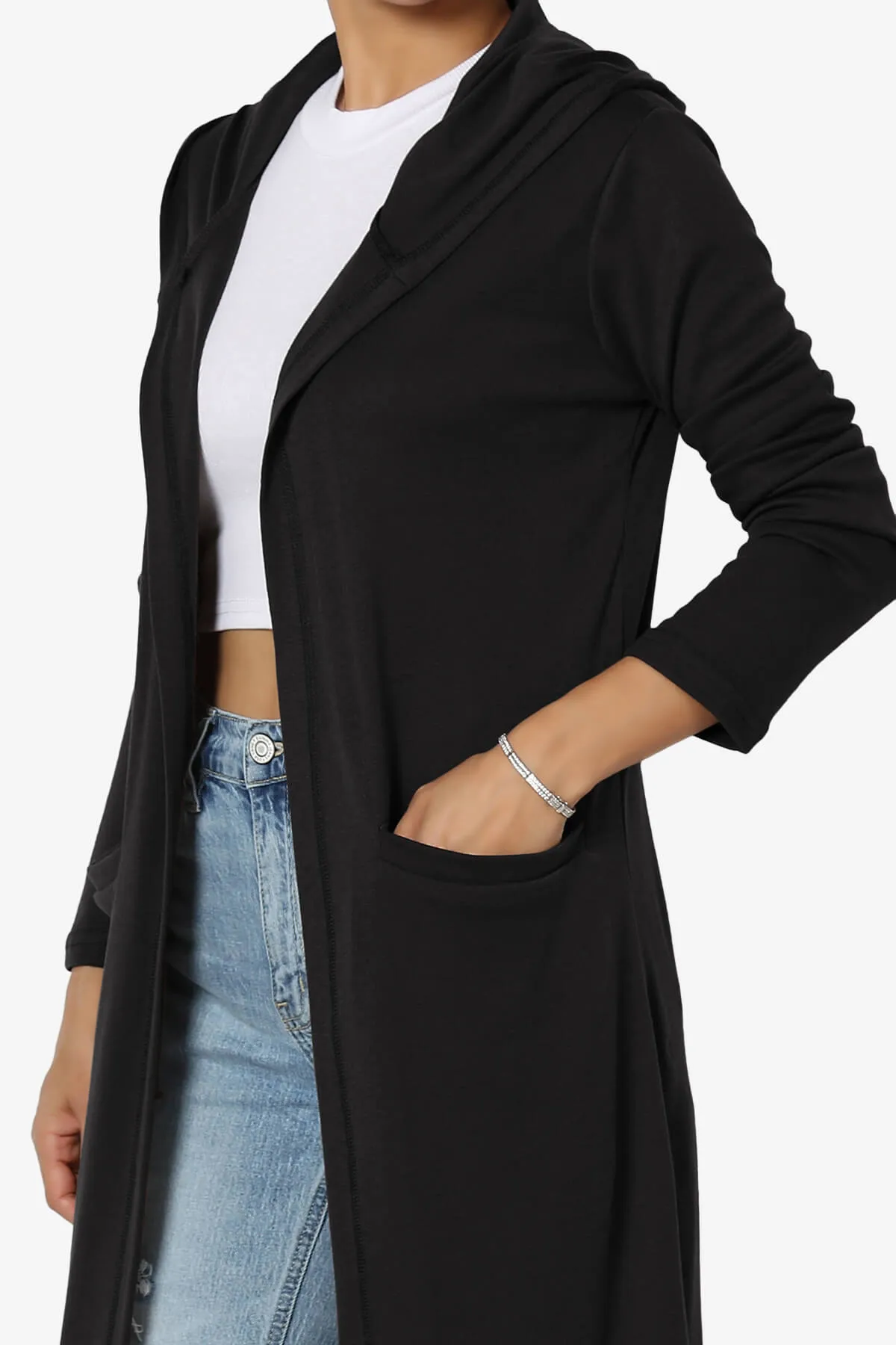 Nataly Open Front Hooded Long Cardigan
