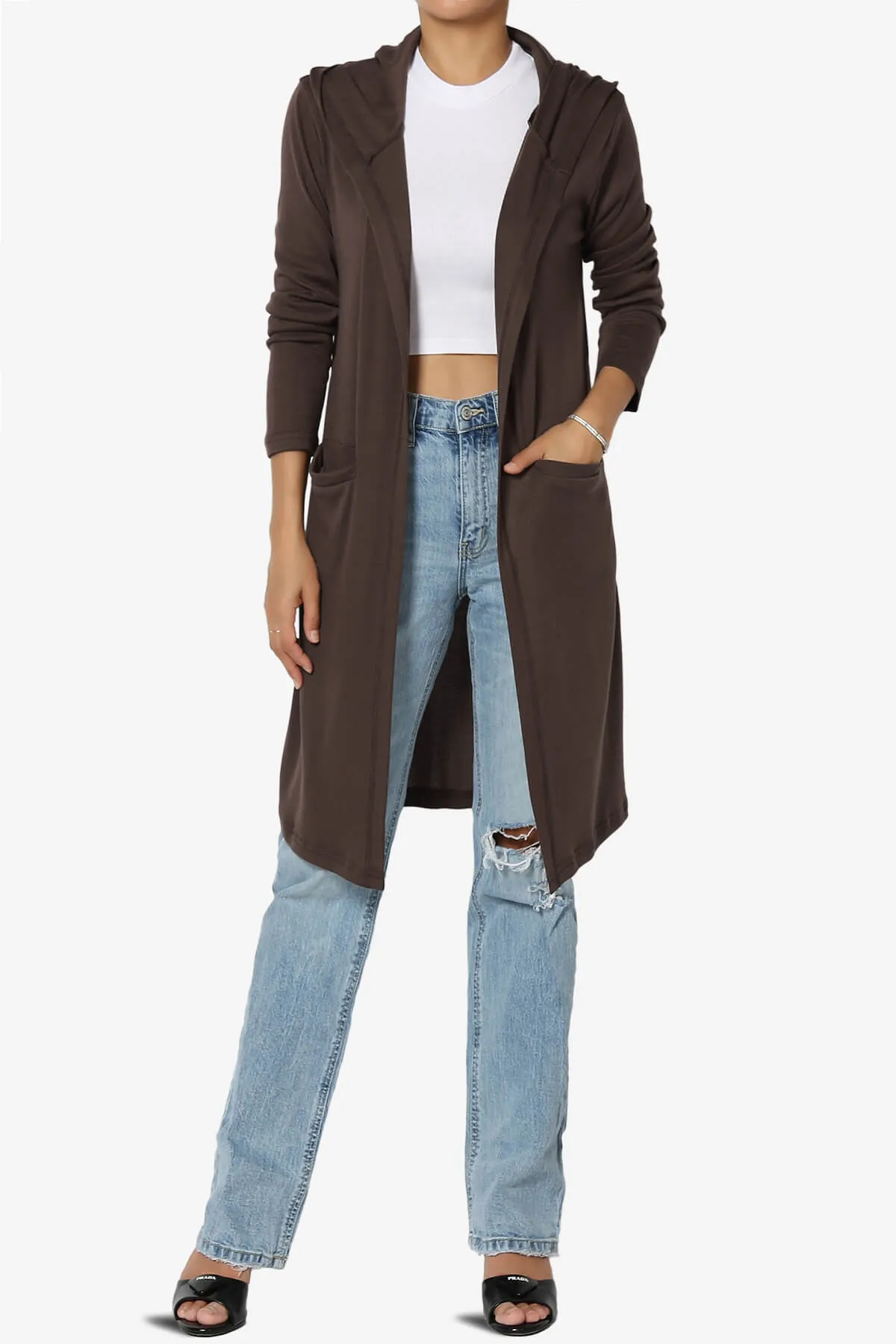 Nataly Open Front Hooded Long Cardigan
