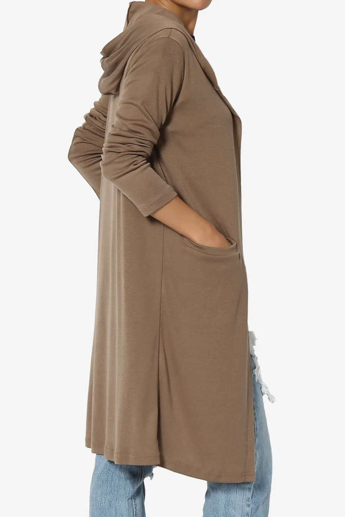 Nataly Open Front Hooded Long Cardigan