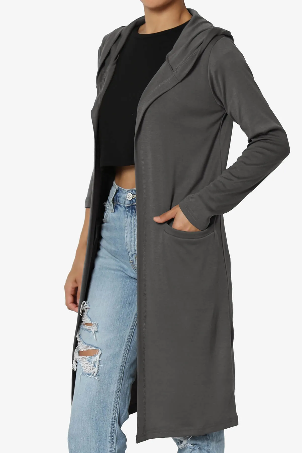 Nataly Open Front Hooded Long Cardigan