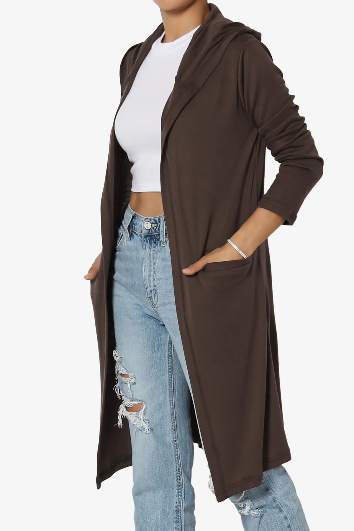 Nataly Open Front Hooded Long Cardigan