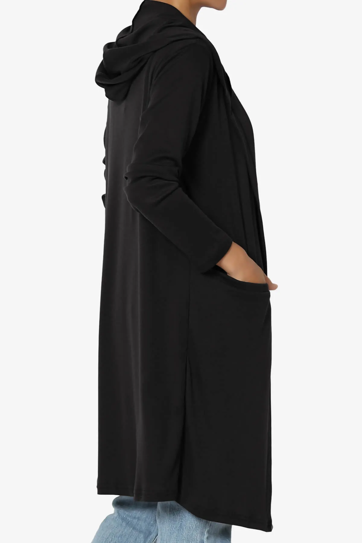 Nataly Open Front Hooded Long Cardigan
