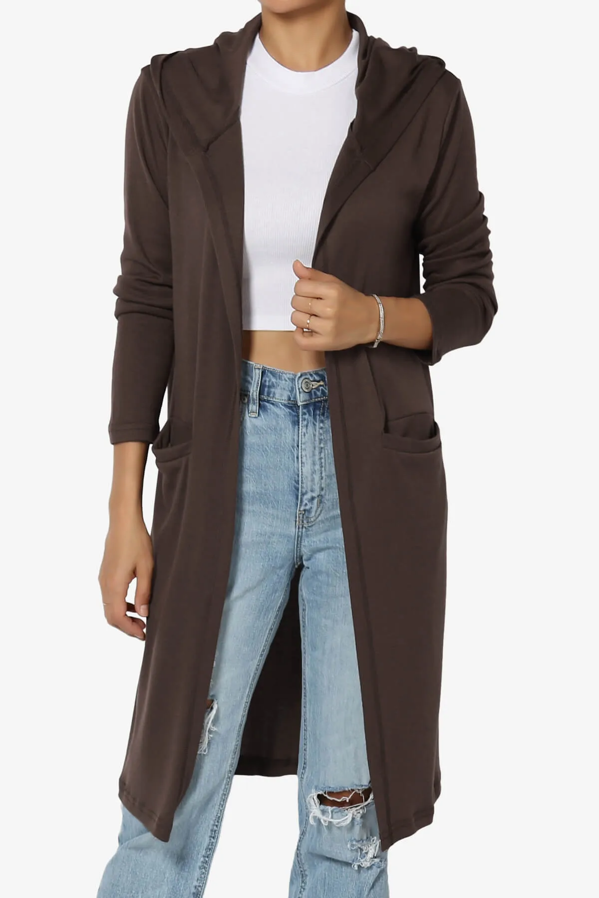 Nataly Open Front Hooded Long Cardigan