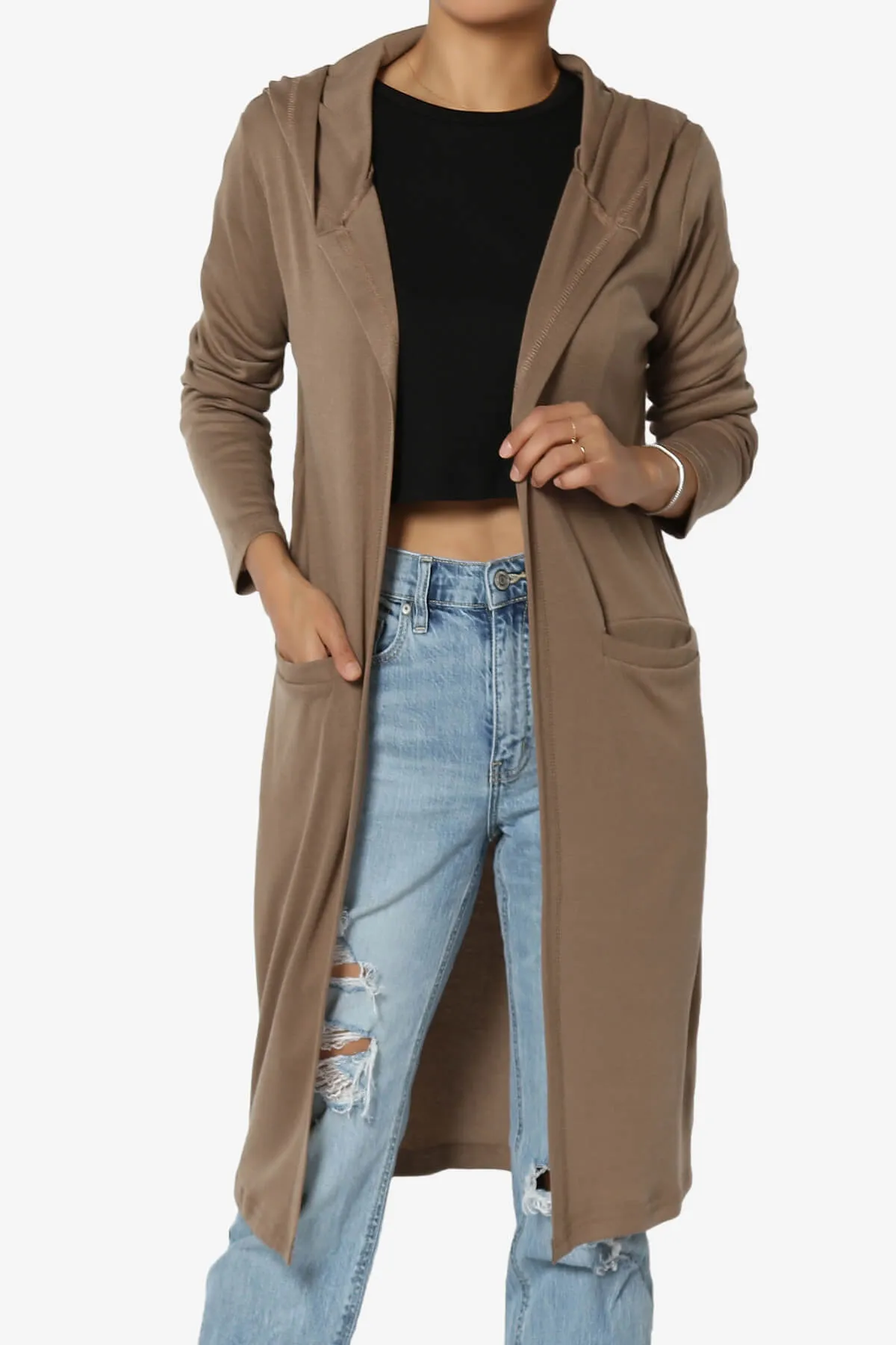 Nataly Open Front Hooded Long Cardigan