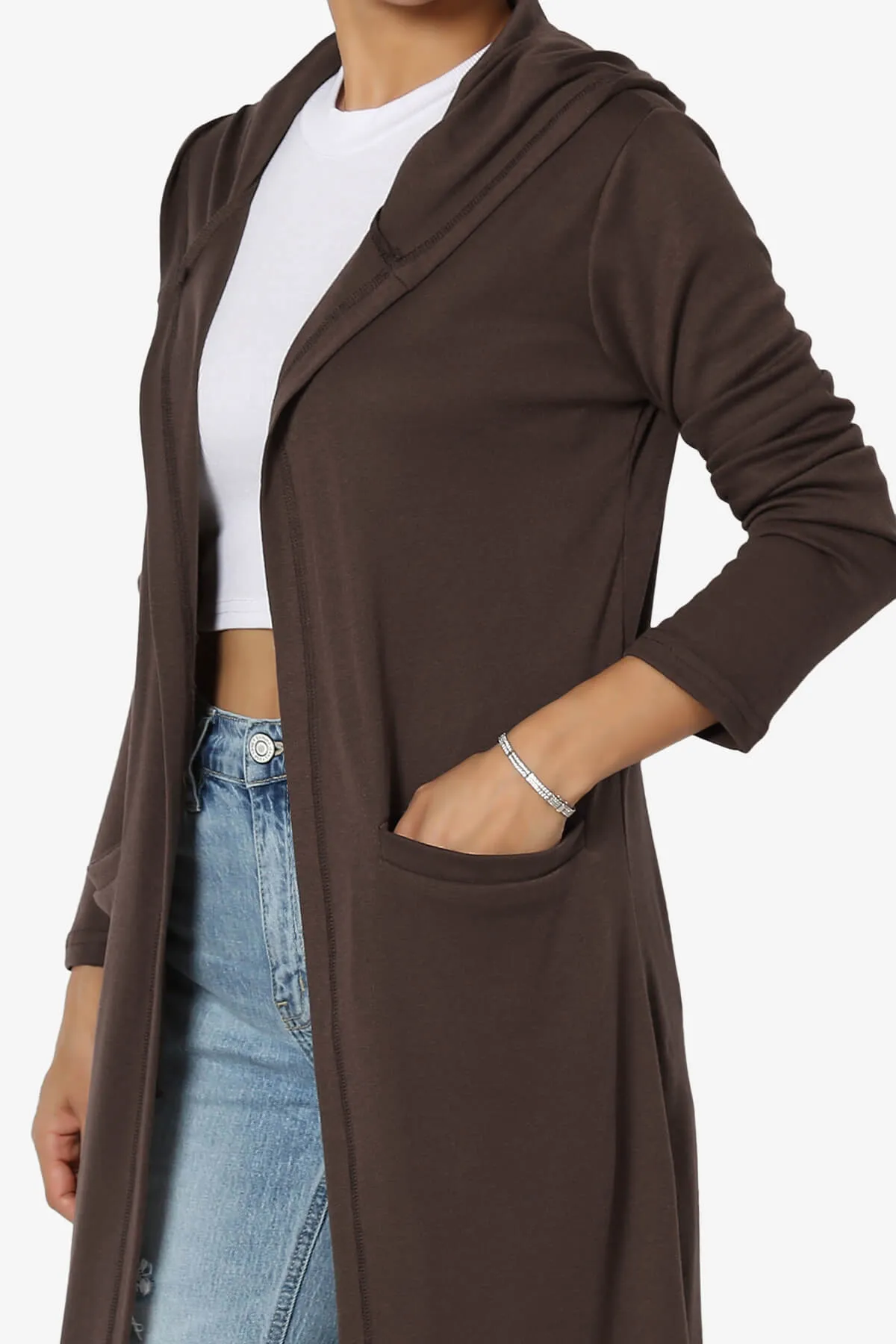 Nataly Open Front Hooded Long Cardigan