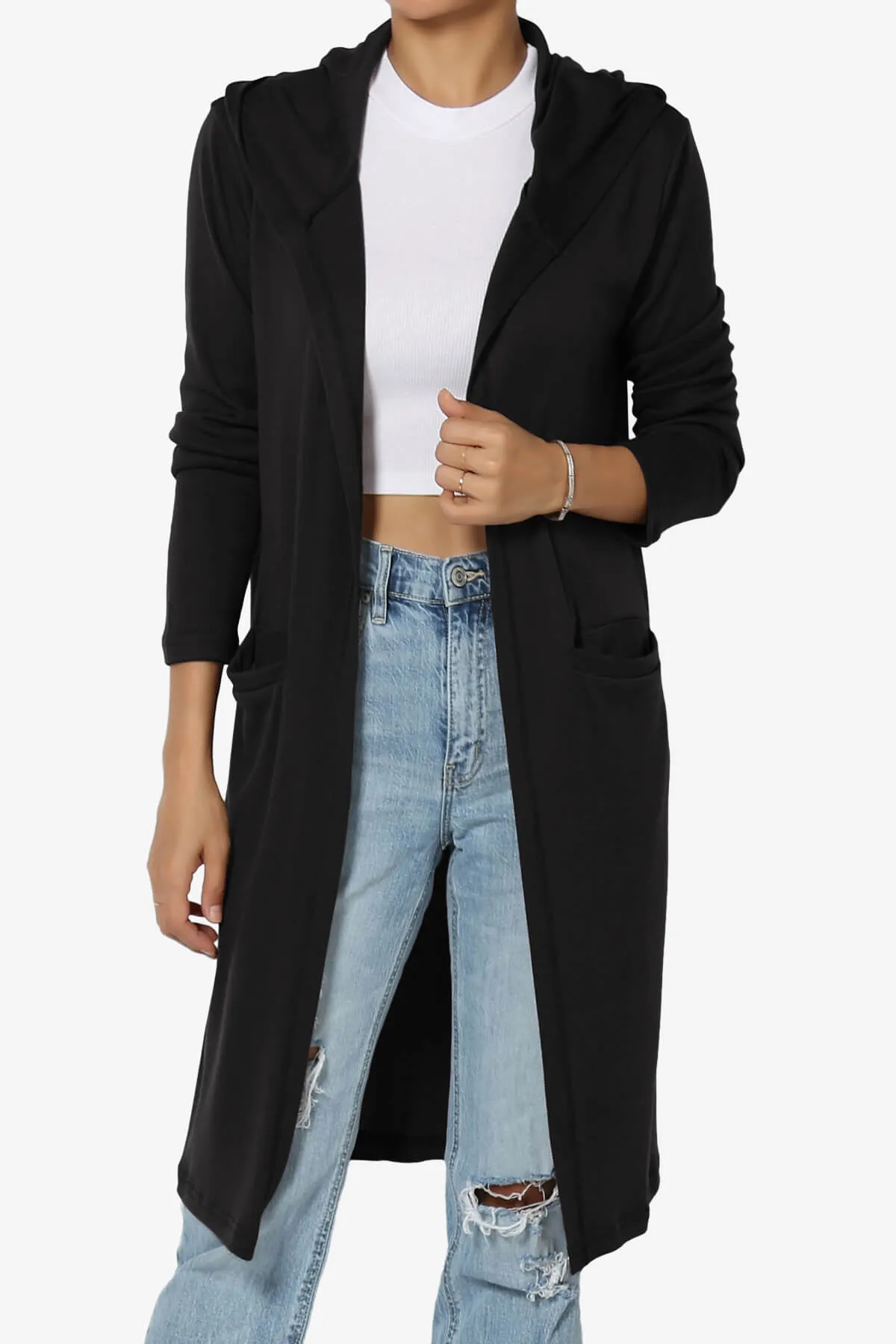 Nataly Open Front Hooded Long Cardigan