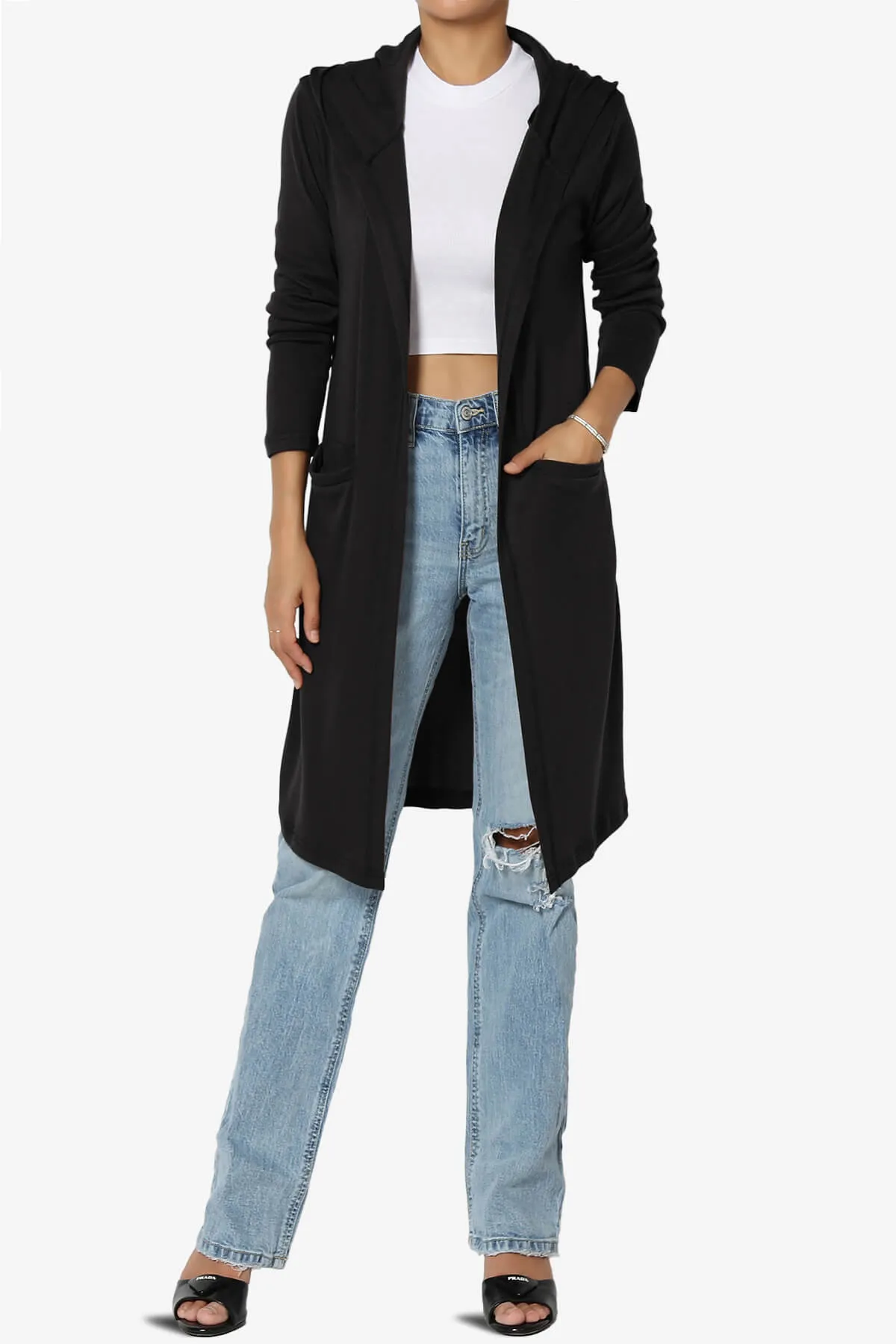 Nataly Open Front Hooded Long Cardigan