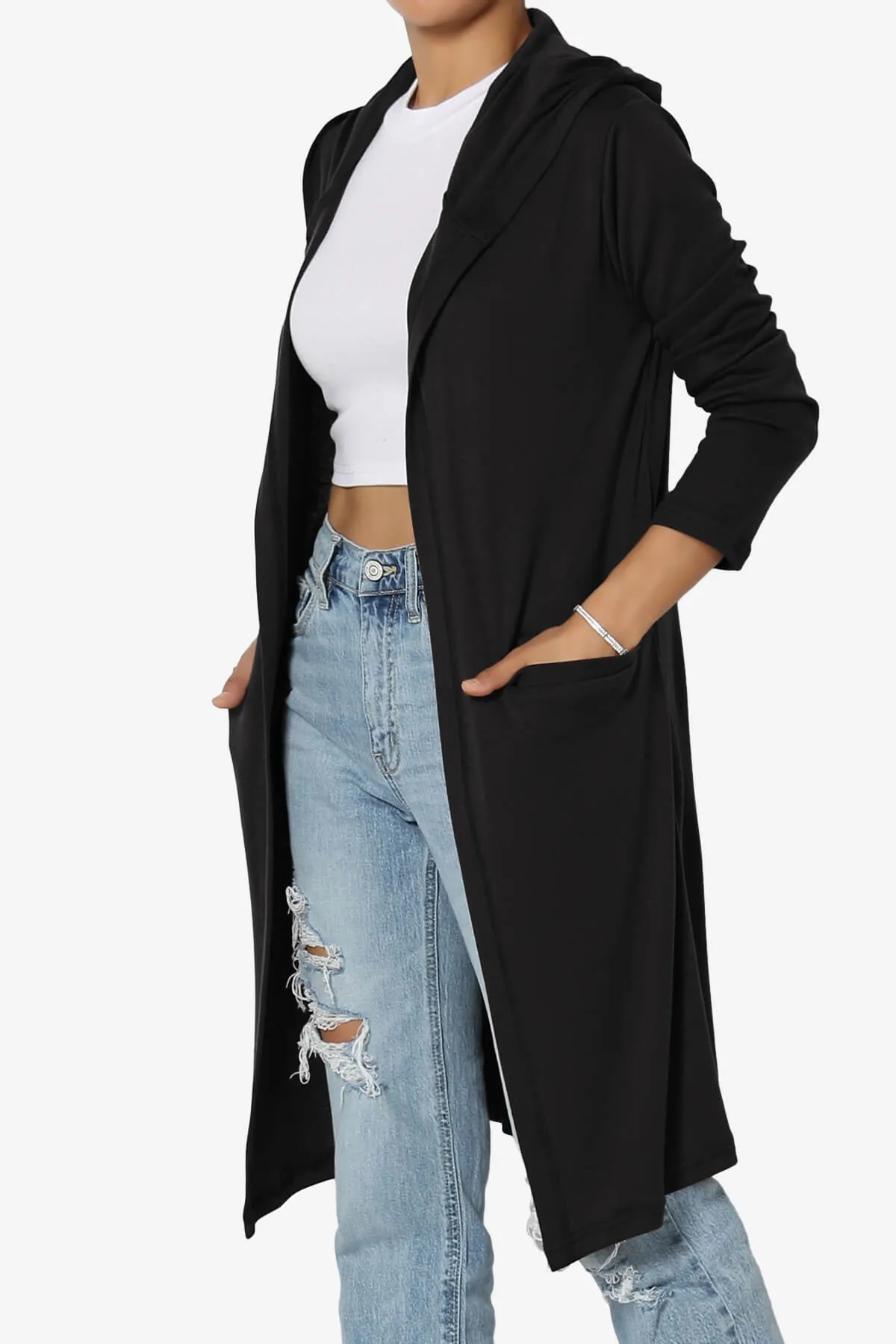 Nataly Open Front Hooded Long Cardigan