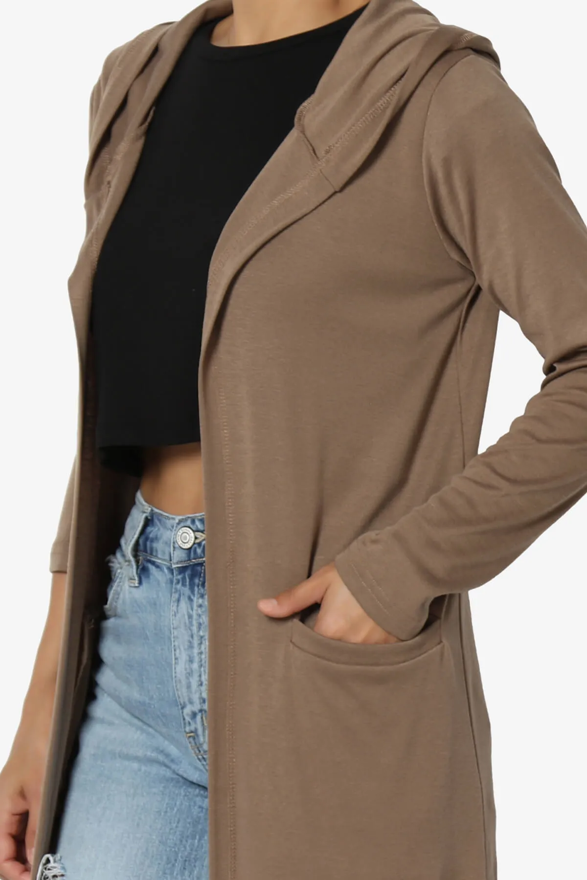 Nataly Open Front Hooded Long Cardigan