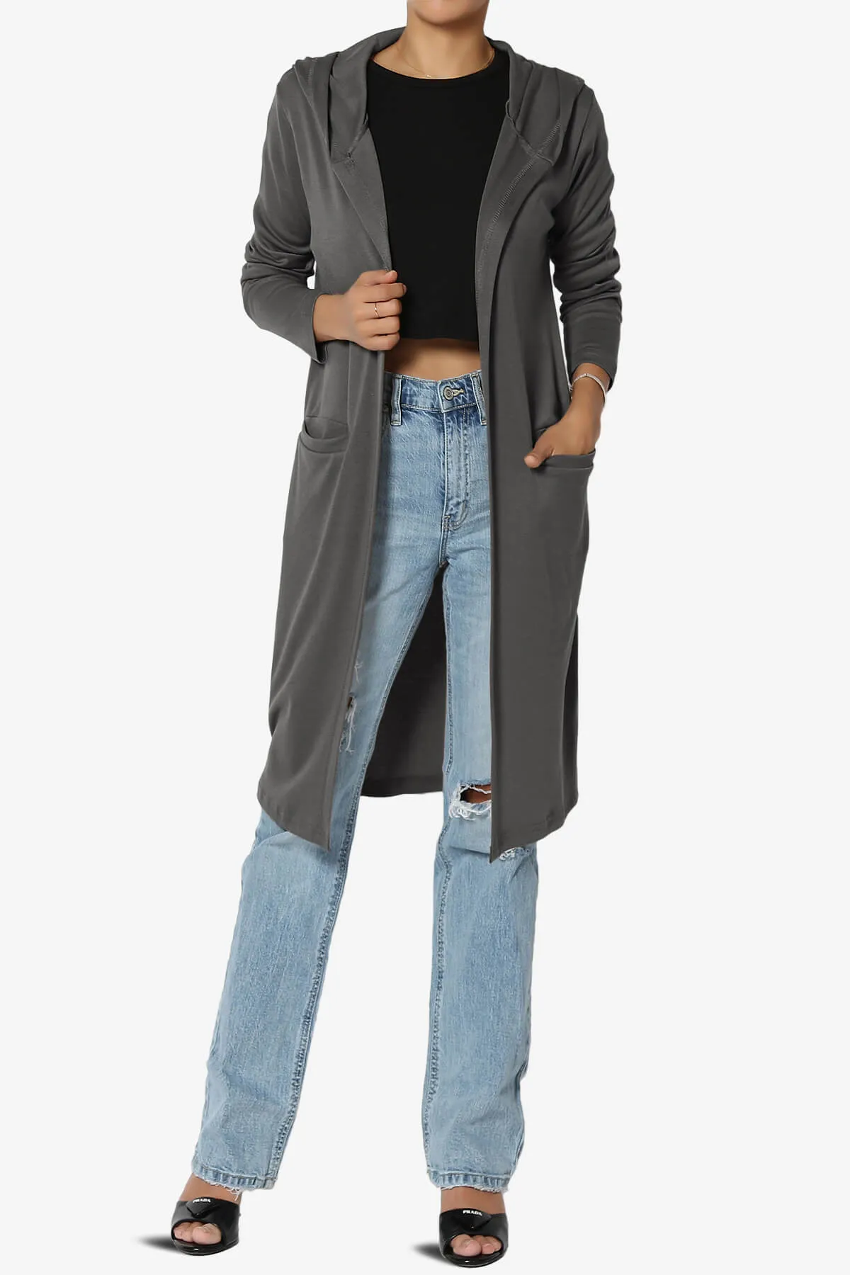 Nataly Open Front Hooded Long Cardigan