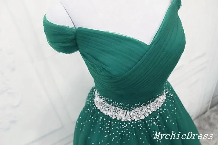 Off the Shoulder Tulle Beaded Long Red Prom Dresses Lace Up