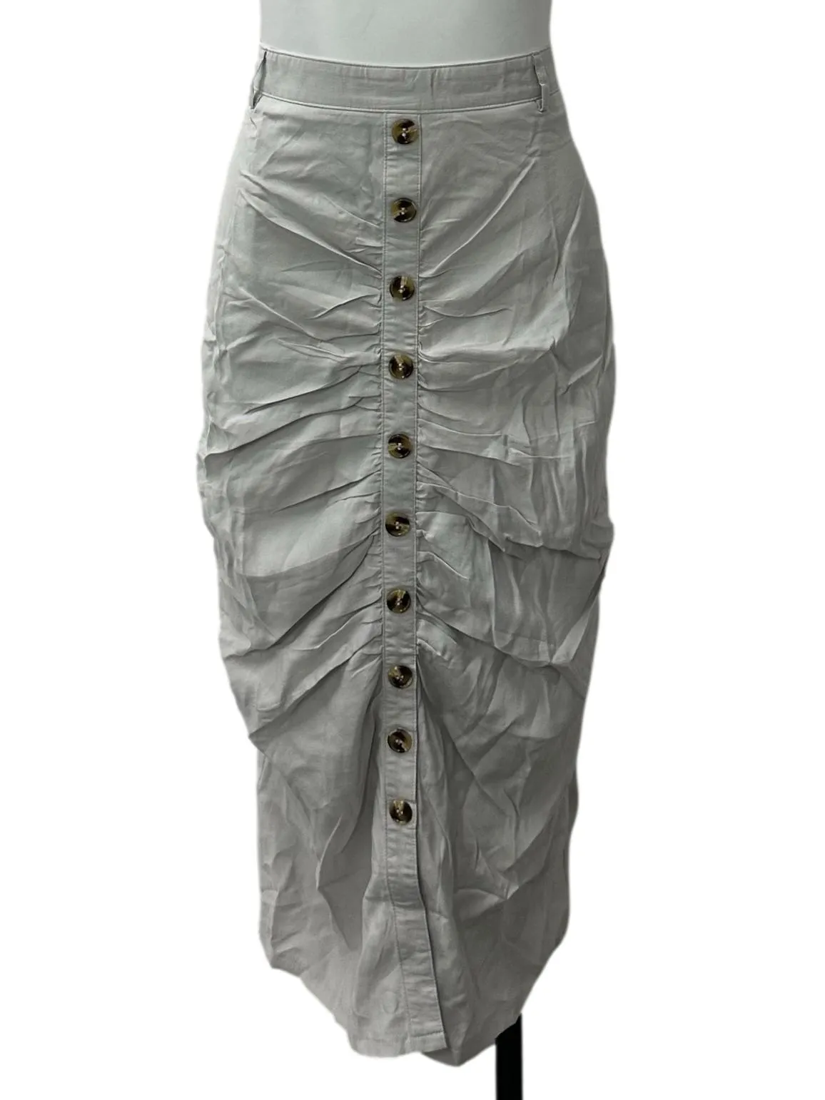 Off White Button Midi Skirt