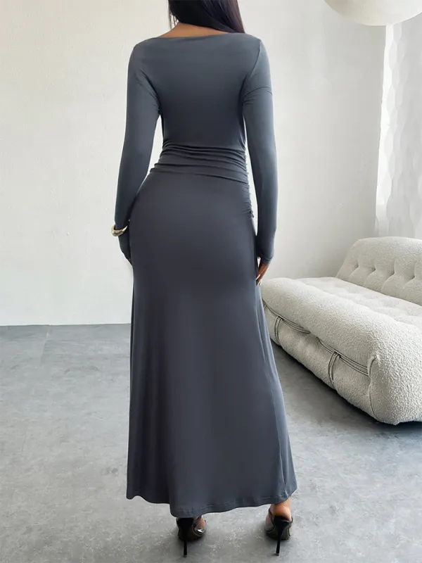 One-Shoulder Maxi Dress with Ruched Detail
