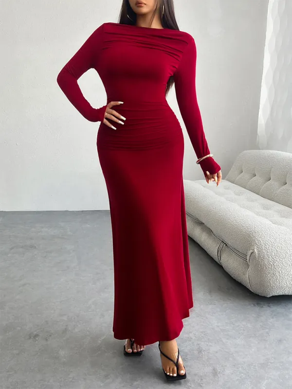 One-Shoulder Maxi Dress with Ruched Detail