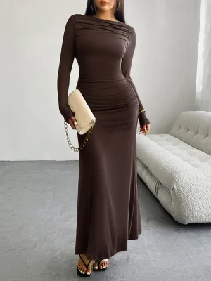 One-Shoulder Maxi Dress with Ruched Detail