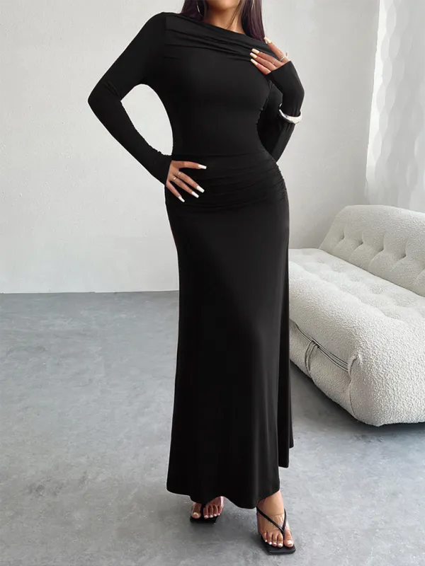 One-Shoulder Maxi Dress with Ruched Detail