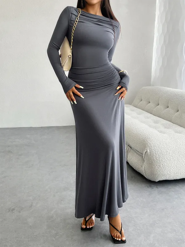 One-Shoulder Maxi Dress with Ruched Detail