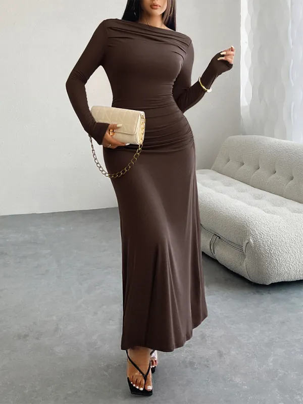 One-Shoulder Maxi Dress with Ruched Detail