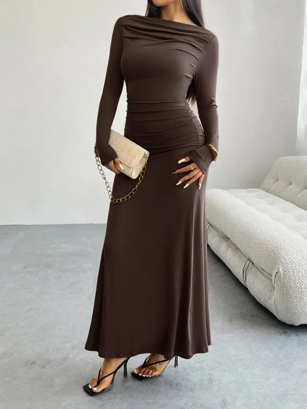 One-Shoulder Maxi Dress with Ruched Detail