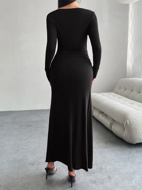One-Shoulder Maxi Dress with Ruched Detail