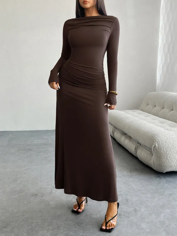 One-Shoulder Maxi Dress with Ruched Detail