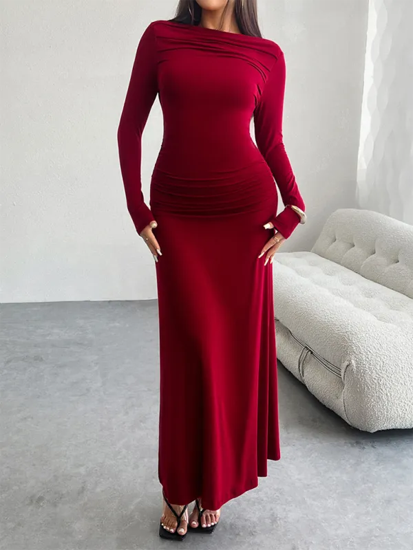 One-Shoulder Maxi Dress with Ruched Detail