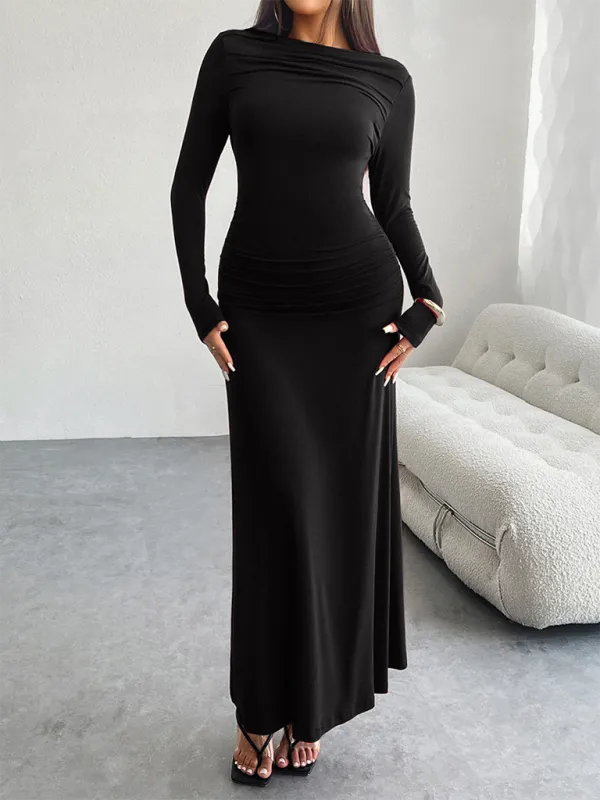 One-Shoulder Maxi Dress with Ruched Detail