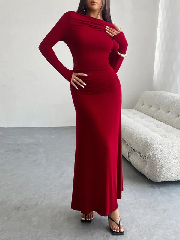 One-Shoulder Maxi Dress with Ruched Detail