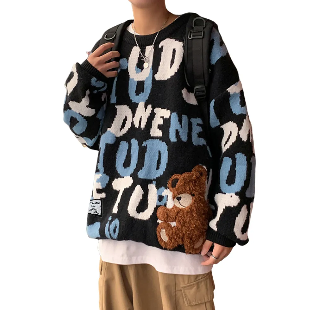 OOC' Vintage Letters Bear Knited Sweater