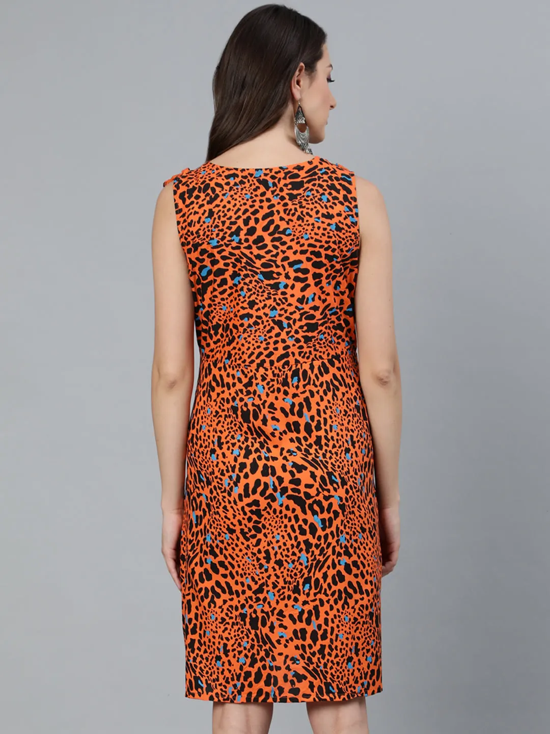 Orange Printed Empire Dress