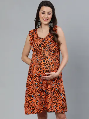 Orange Printed Empire Dress