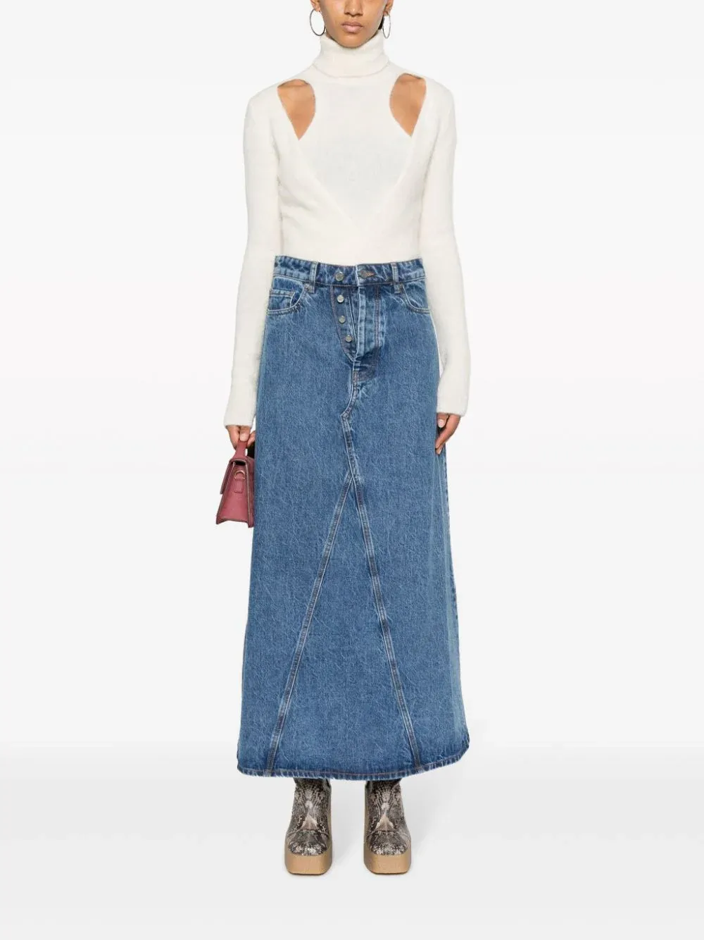 Overdyed Cutline Denim Skirt