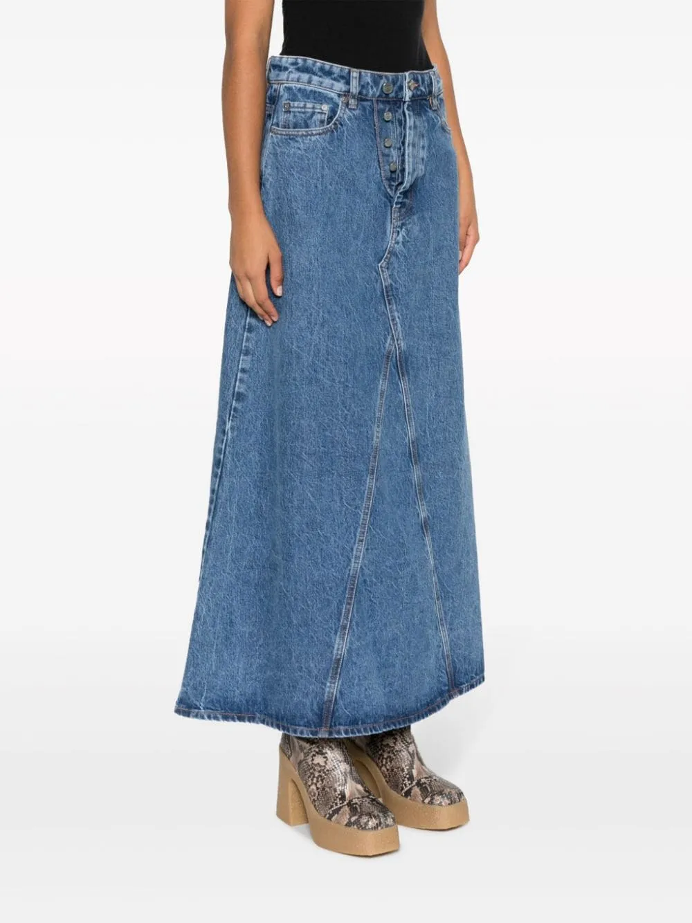 Overdyed Cutline Denim Skirt