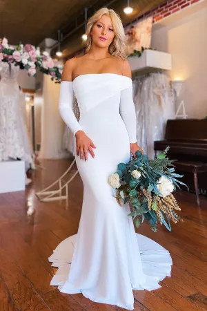 Pearl | Simple White Boho Mermaid Long Wedding Dress with Sleeves