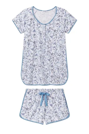 Pima Maternity Shorts Set in Serene Blue Botanical Vines