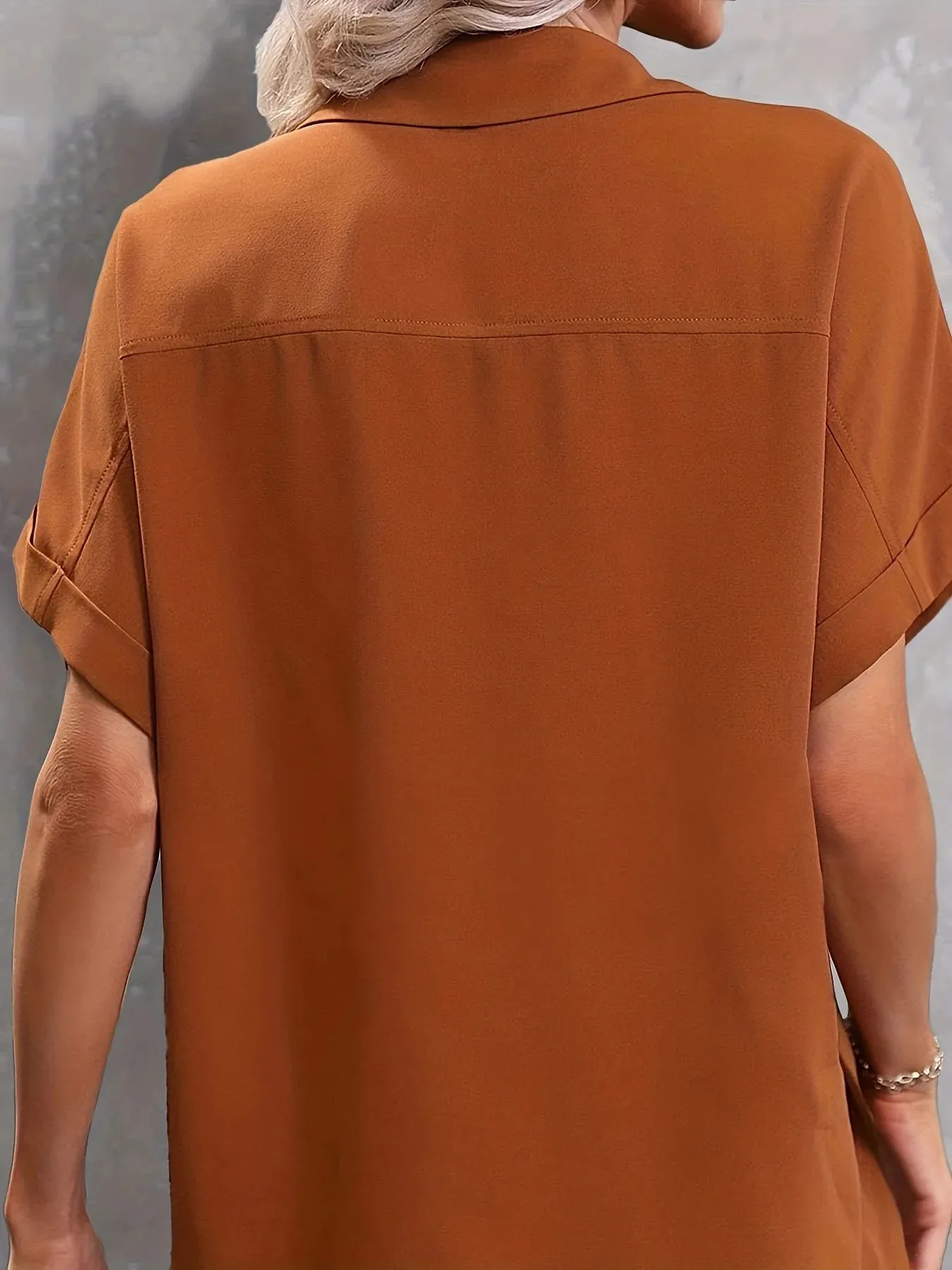 Plus Size Casual Short Sleeve Buttons With Flap Pockets Blouse