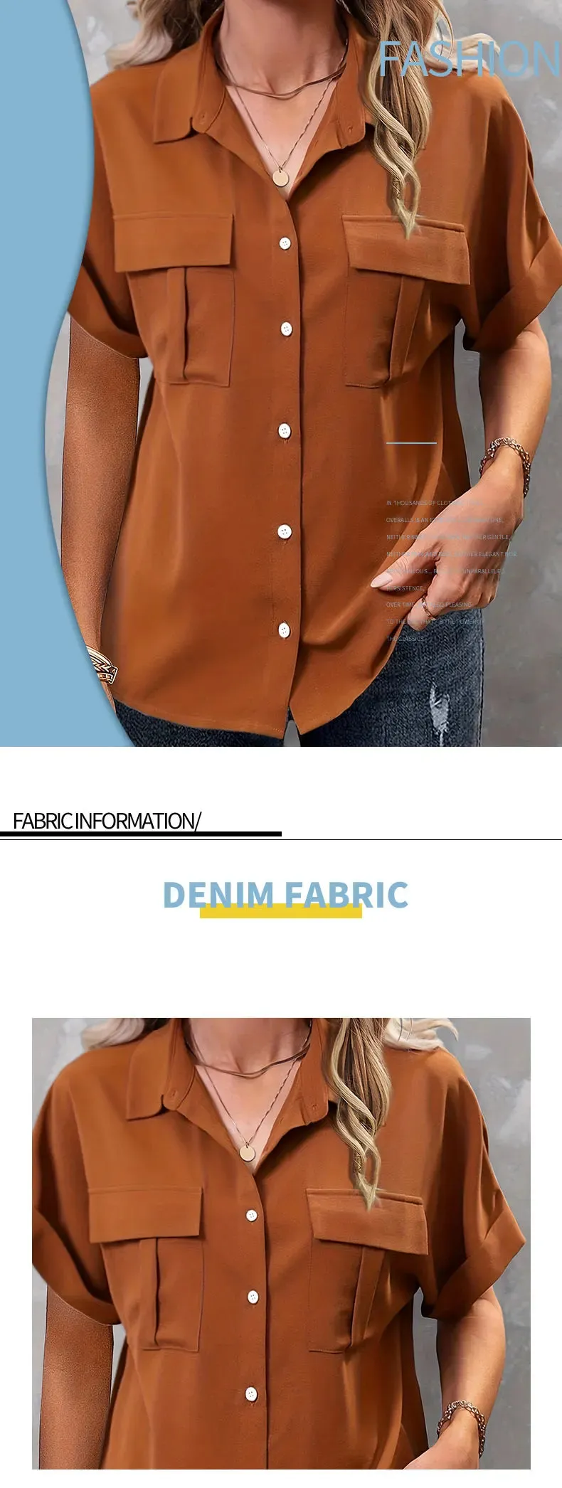 Plus Size Casual Short Sleeve Buttons With Flap Pockets Blouse