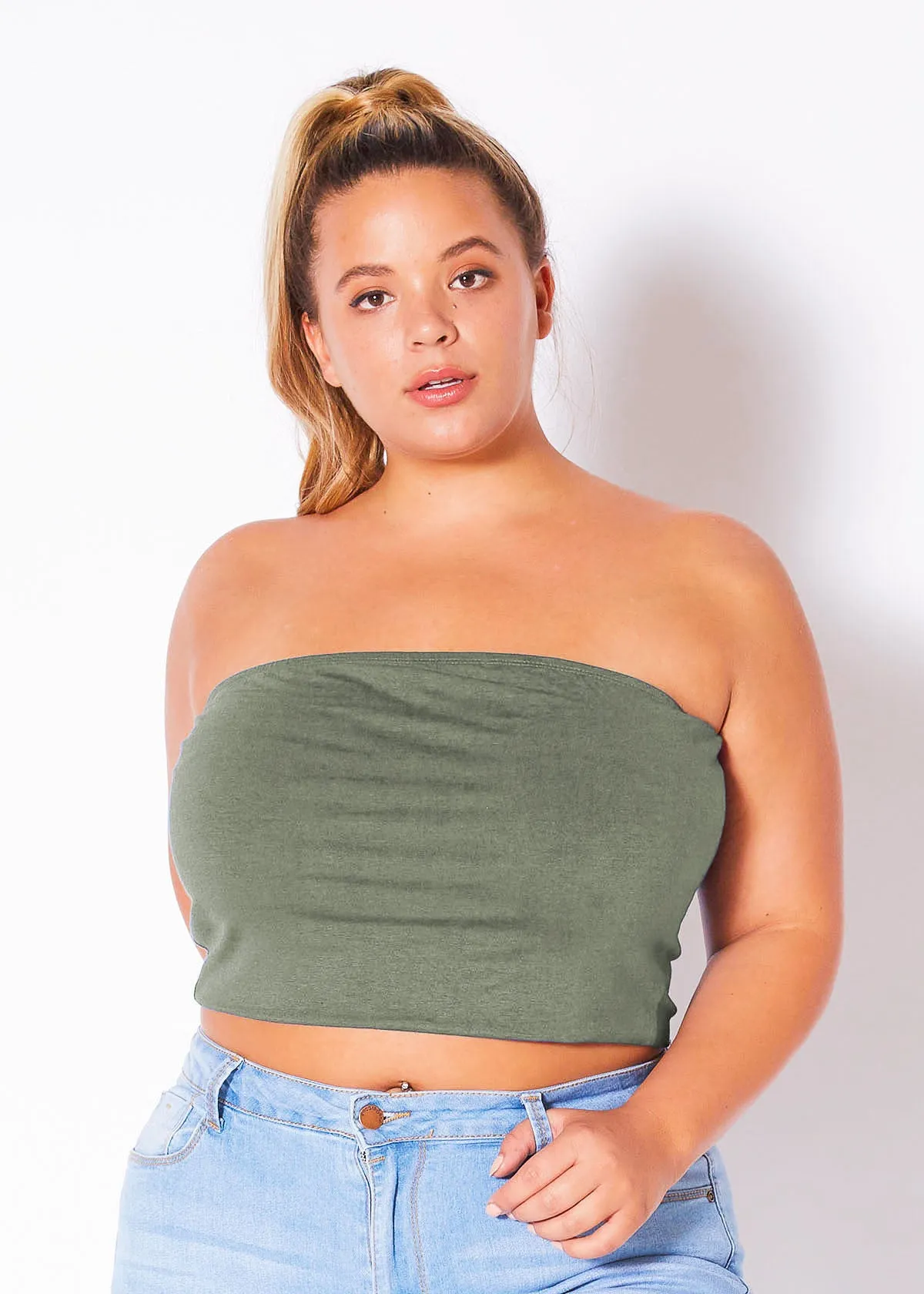 Plus Size Women's Sleeveless Cropped Tube Top