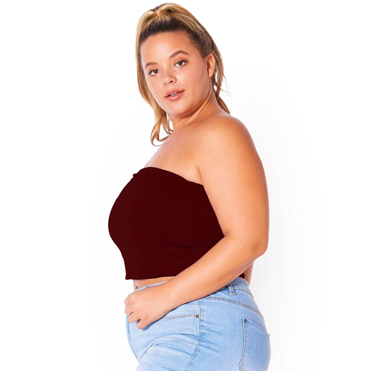Plus Size Women's Sleeveless Cropped Tube Top