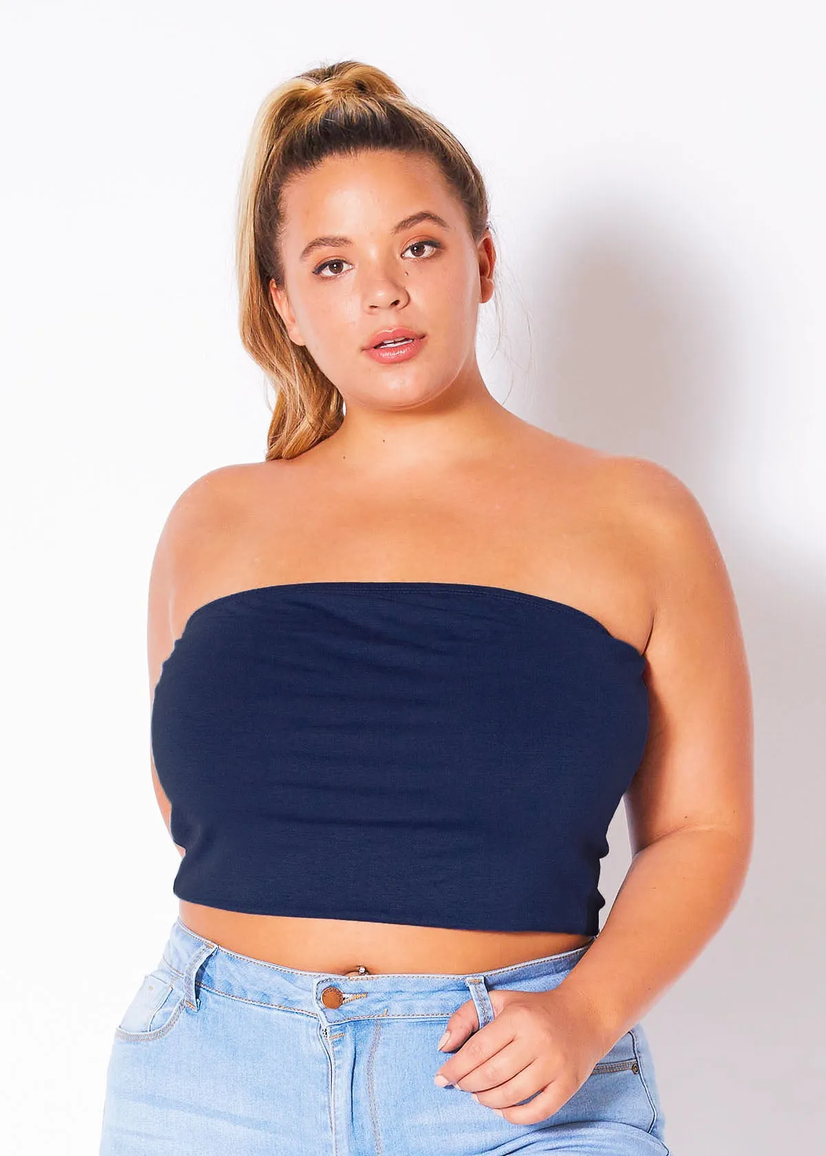 Plus Size Women's Sleeveless Cropped Tube Top