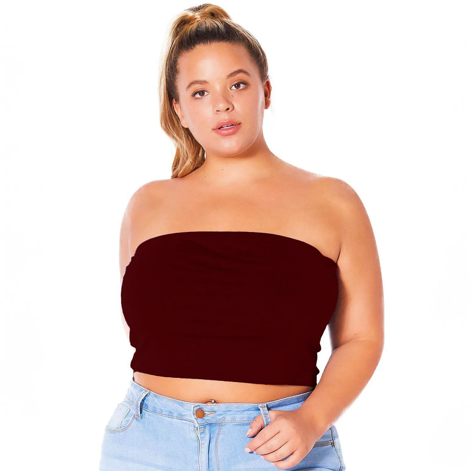 Plus Size Women's Sleeveless Cropped Tube Top