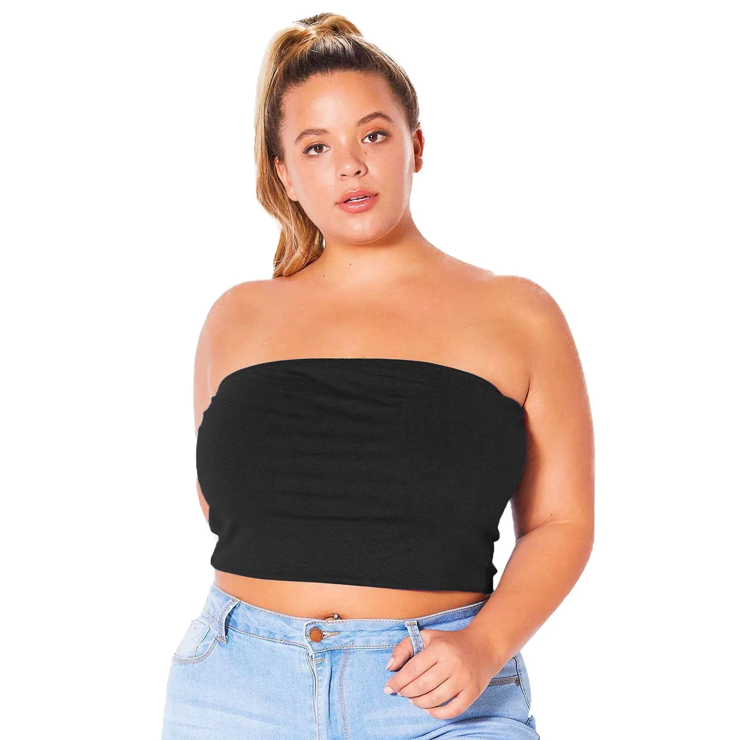 Plus Size Women's Sleeveless Cropped Tube Top