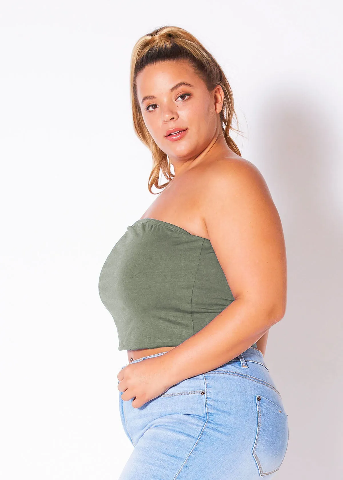 Plus Size Women's Sleeveless Cropped Tube Top
