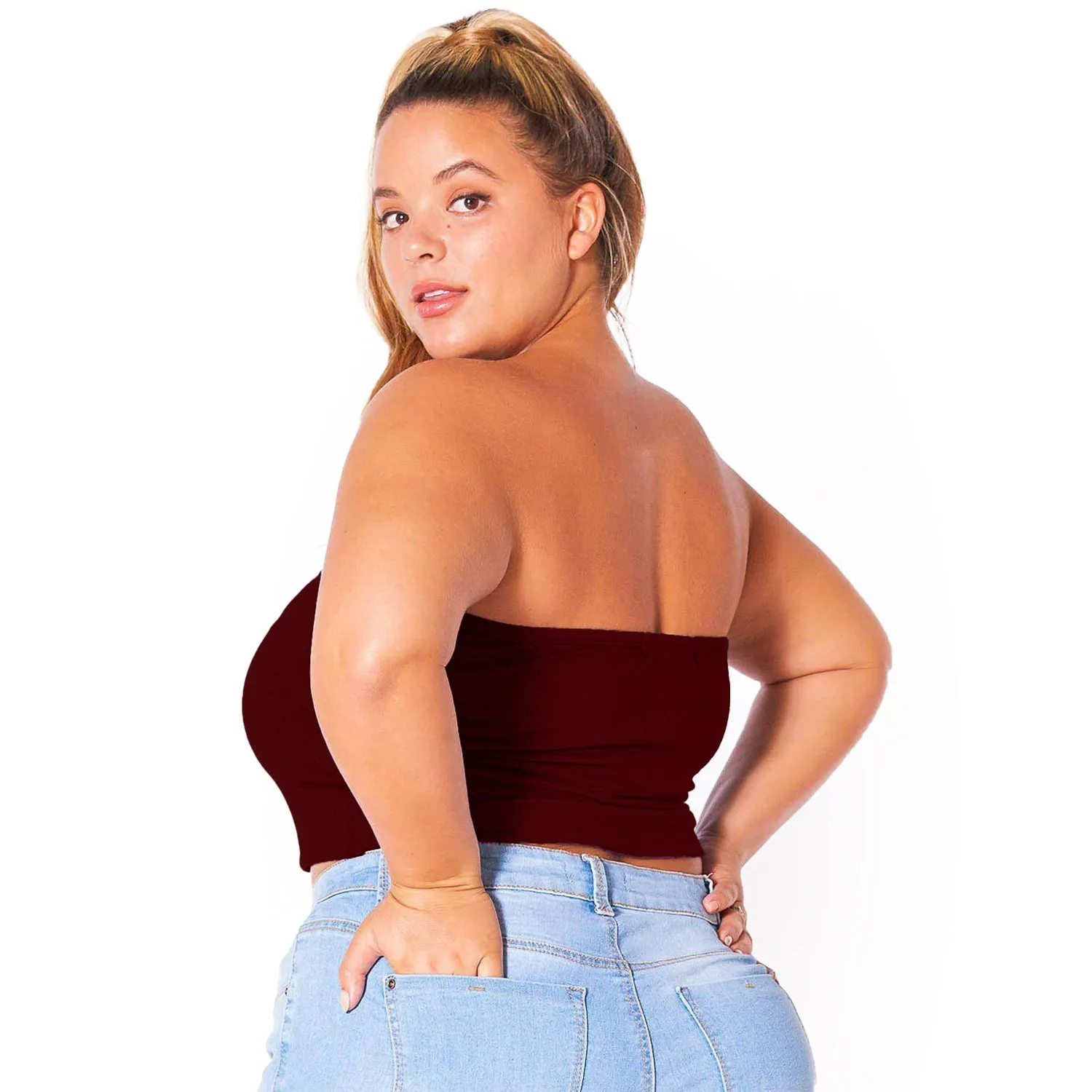 Plus Size Women's Sleeveless Cropped Tube Top