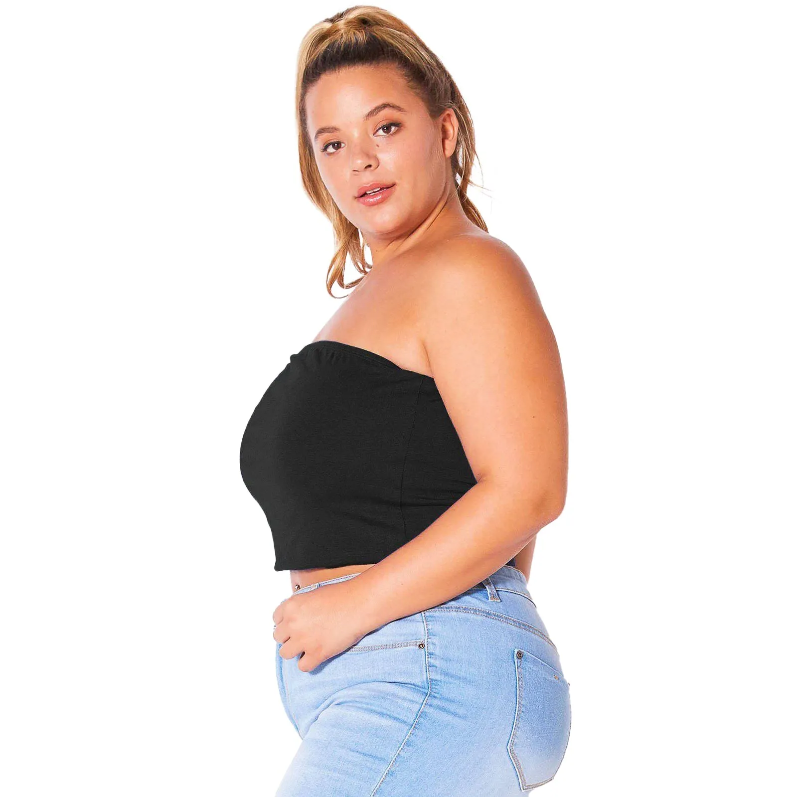 Plus Size Women's Sleeveless Cropped Tube Top