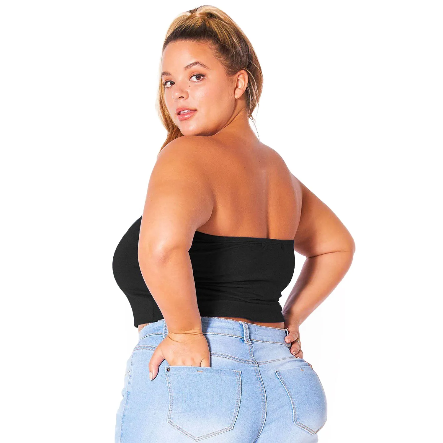 Plus Size Women's Sleeveless Cropped Tube Top
