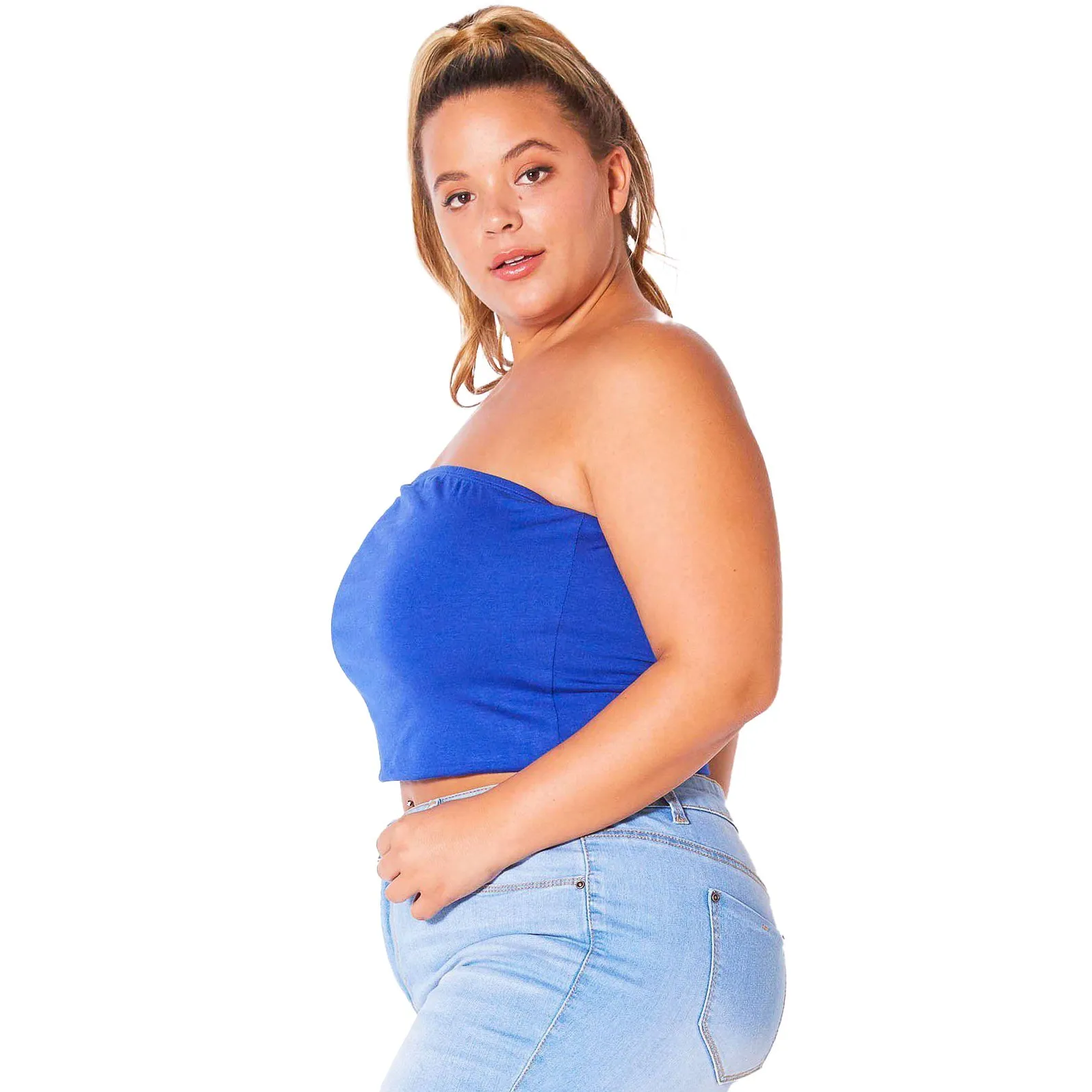Plus Size Women's Sleeveless Cropped Tube Top