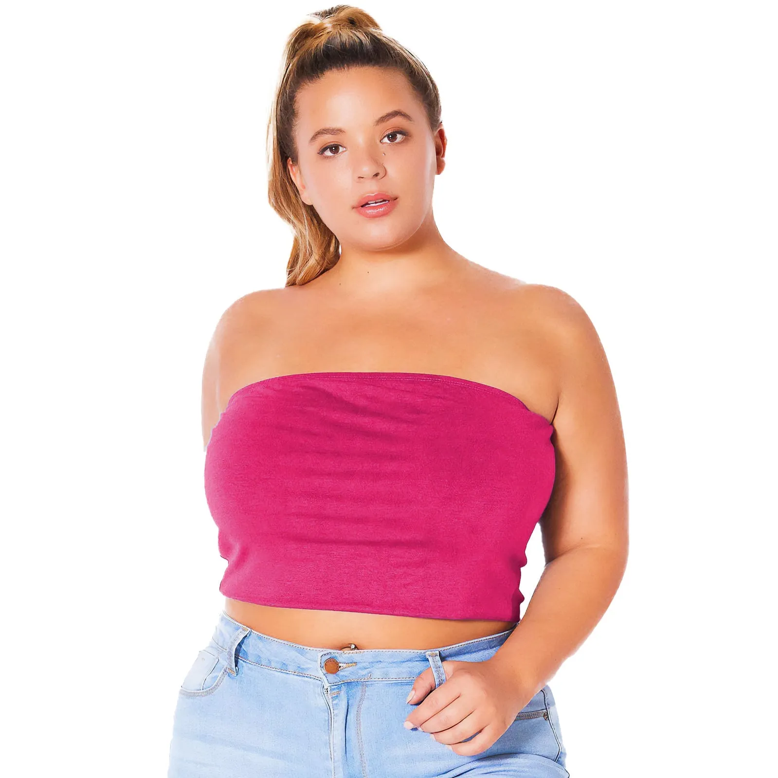 Plus Size Women's Sleeveless Cropped Tube Top