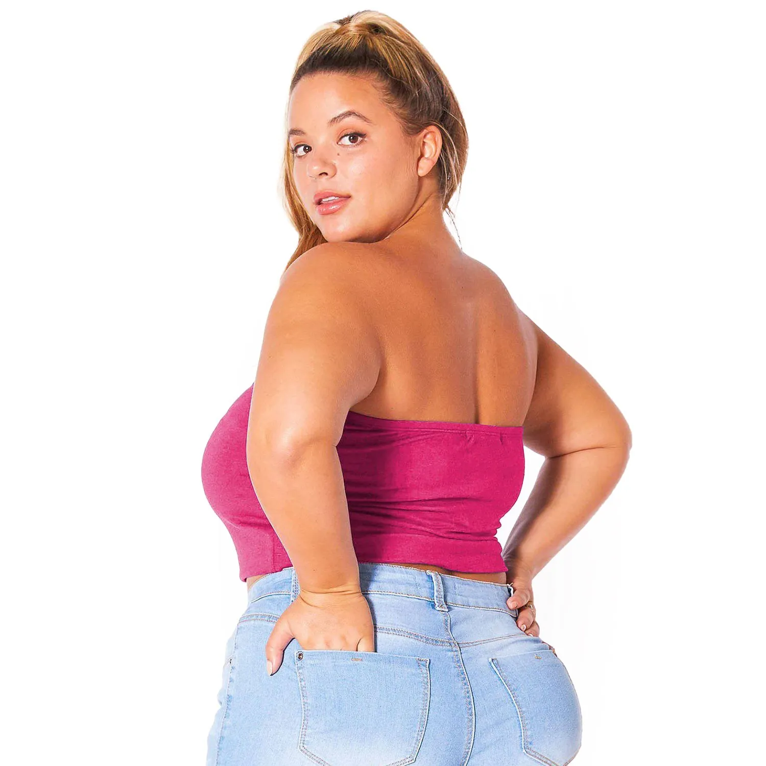 Plus Size Women's Sleeveless Cropped Tube Top